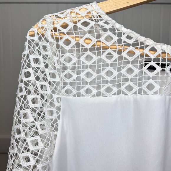 Zara Basic NWT XS White Lace Blouse Long Sleeve Diamond Retro - Picture 4 of 8